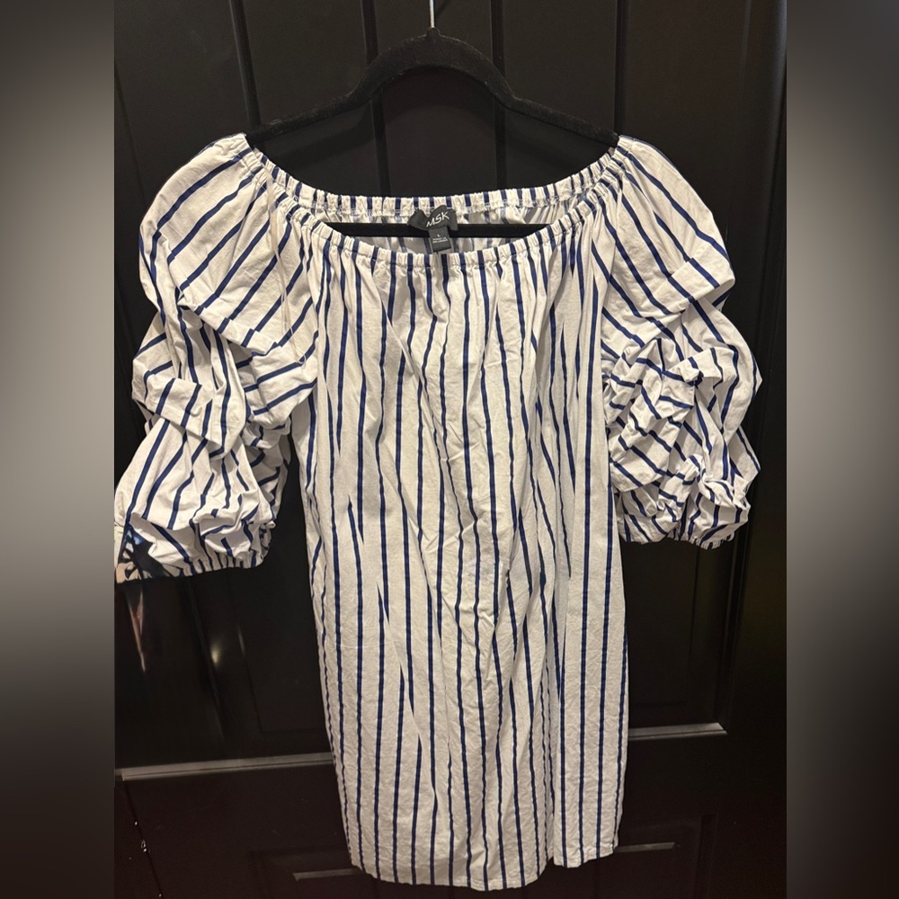 MSK Blue and White Striped Dress - Picture 1 of 2